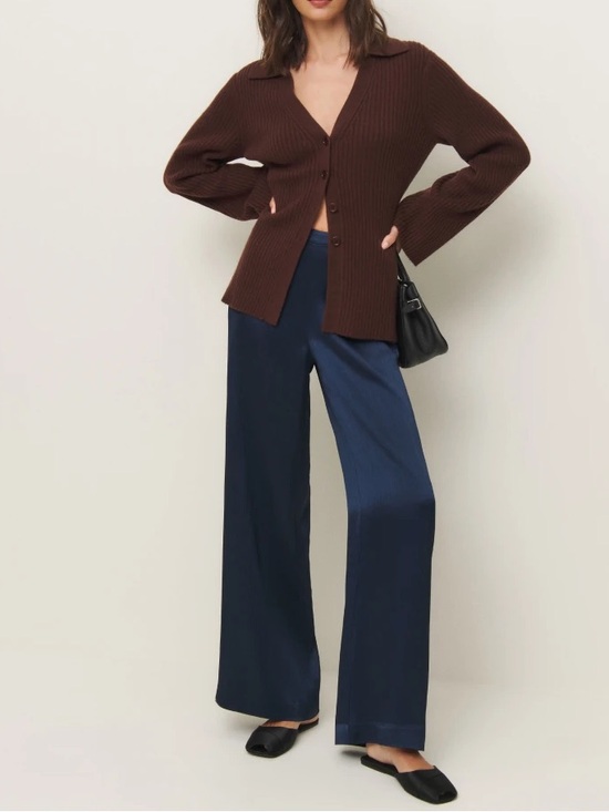 Reformation Pants - Reformation Wide-Leg Satin Pants in Navy